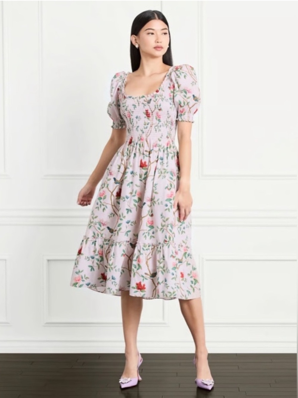 Hill House X Diane Hill Artist Floral Midi Louisa Nap Dress Cotton Size M